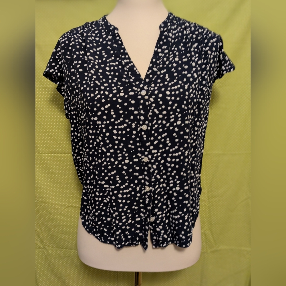 J. Crew Women's Navy Blue Polka Dot Button-Front Top